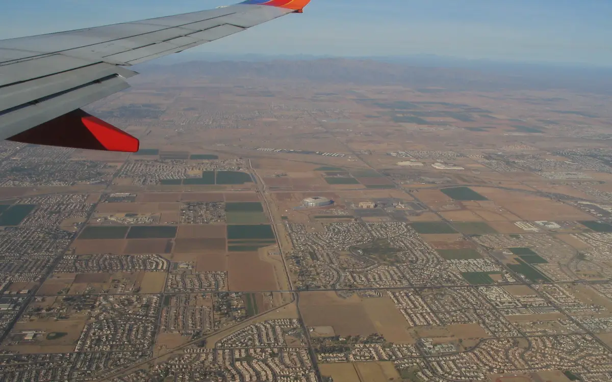 Aerial view of Glendale, Arizona's sports and entertainment district
